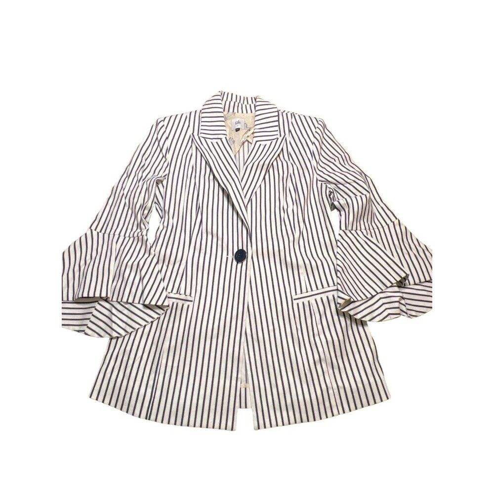Cabi Striped Blazer White Black Stripes Bell Sleeves One Button Size 4 READ